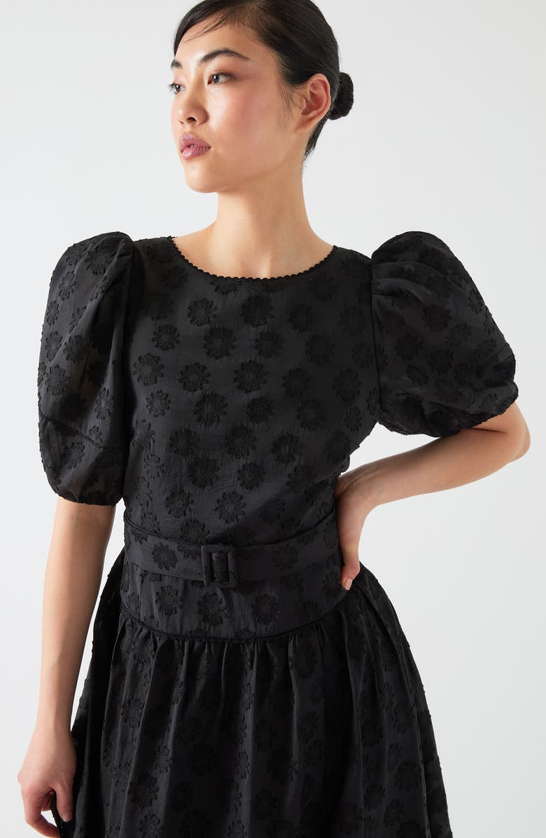 LK Bennett Esmerelda Puff Sleeve Fit & Flare Midi Dress, Alternate, color, Black