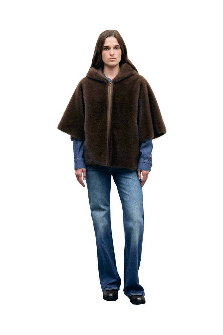 Amel Faux Fur Hooded Cape, Alternate, color, Cigar