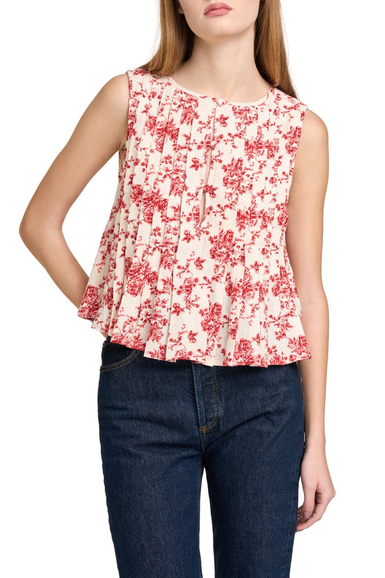 Romy Floral Pleated Top, Main, color, RED TOILE