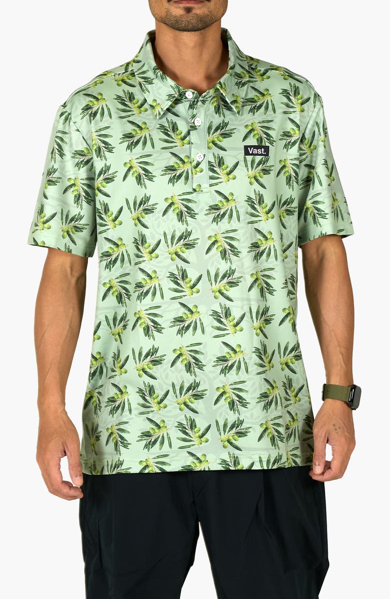 VAST Peace In The Middle Aqua Terra Performance Polo, Main, color, Olive
