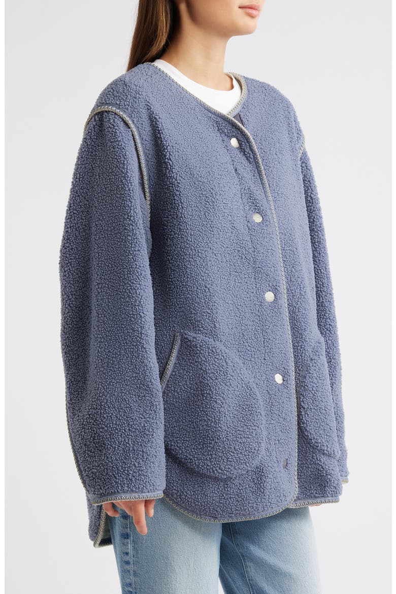 Emmersyn UGGbraid Trim High Pile Fleece Coat, Alternate, color, TAHOE BLUE