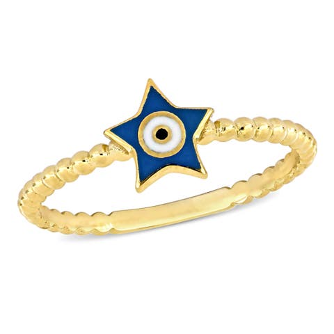 Turquoise & White Enamel Star Evil Eye Ring 14k