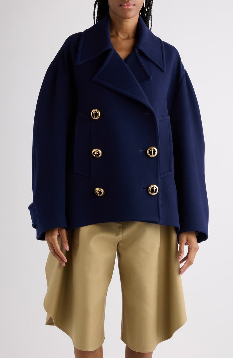 Balenciaga Brushed Wool Peacoat, Main, color, Gold/ Navy
