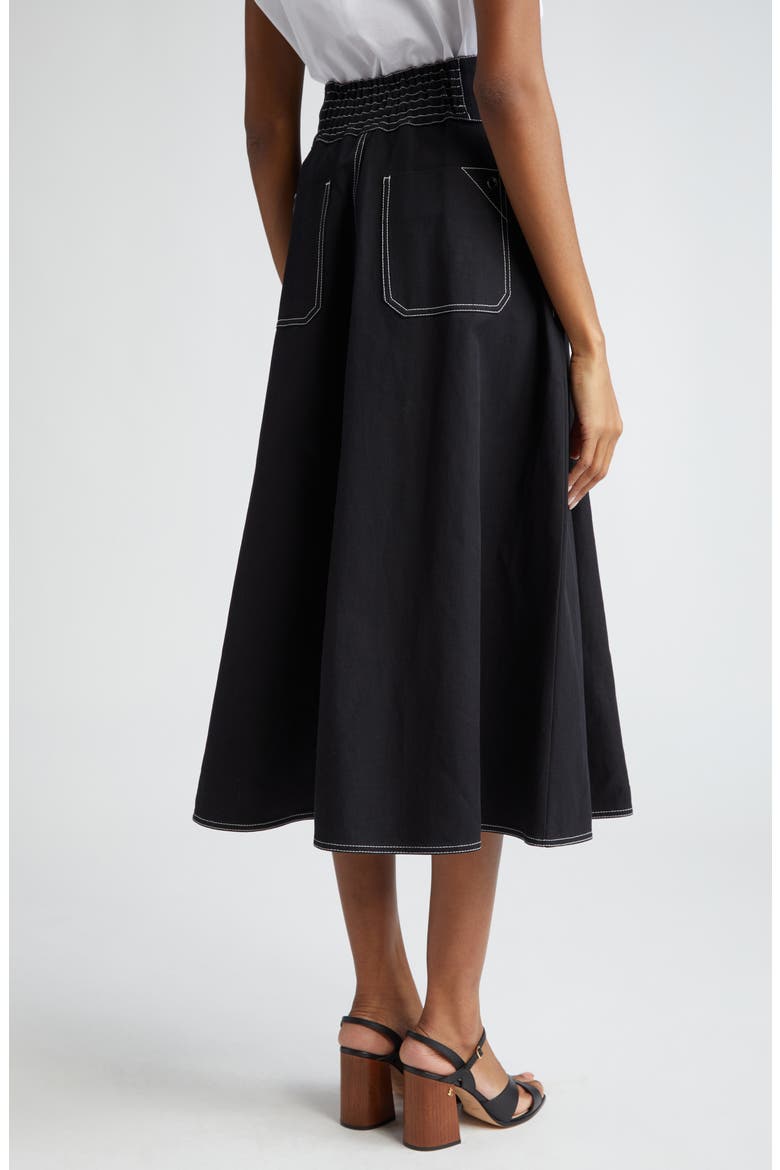 Cotton & Linen Canvas Midi Skirt, Alternate, color, BLACK