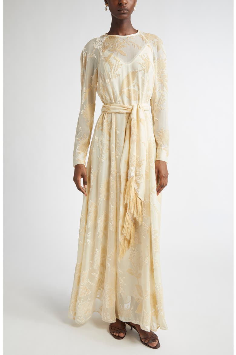 Floral Burnout Long Sleeve Dress, Main, color, CREAM