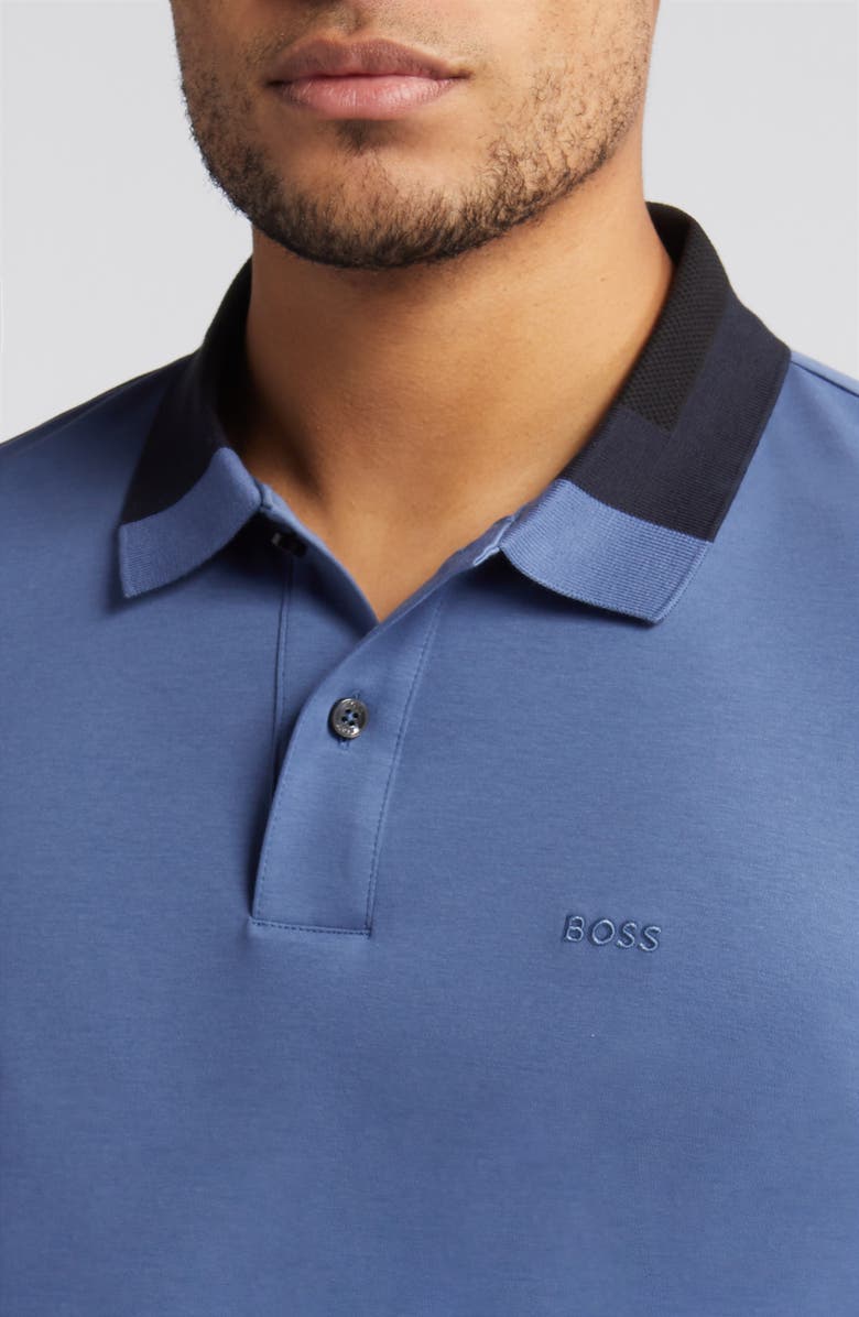 BOSS Phillipson Colorblock Collar Cotton Polo, Alternate, color, Open Blue