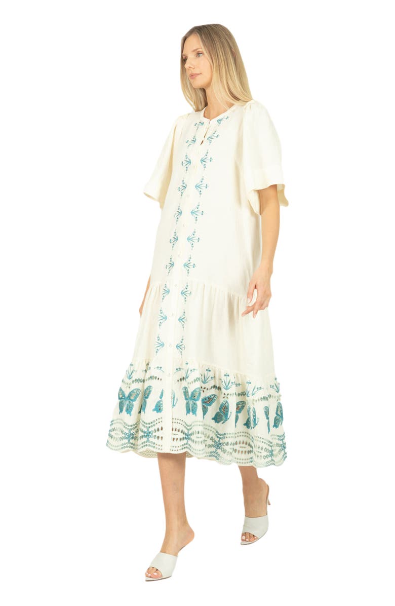 SECRET MISSION Marcella Dress, Alternate, color, Crème & Multi Blue Embroidery
