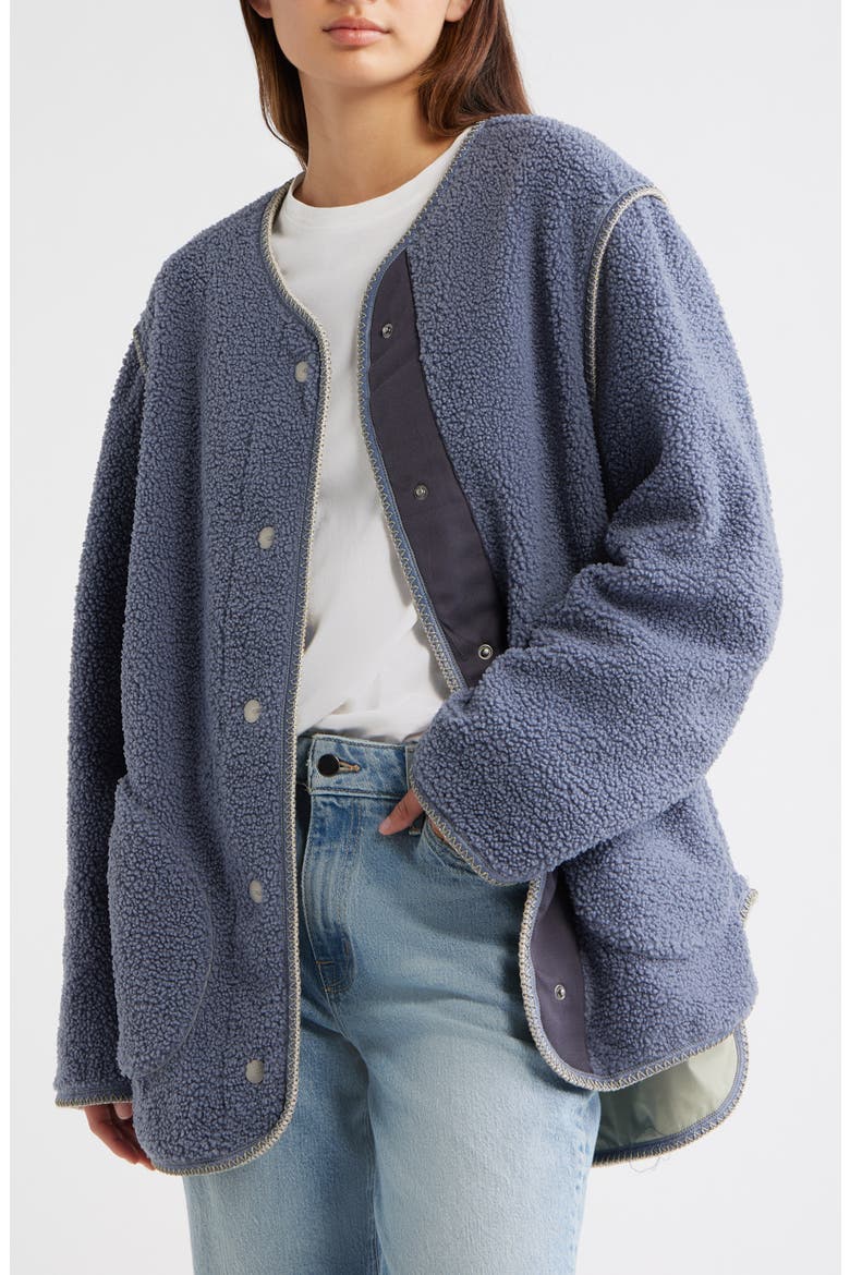 Emmersyn UGGbraid Trim High Pile Fleece Coat, Alternate, color, TAHOE BLUE
