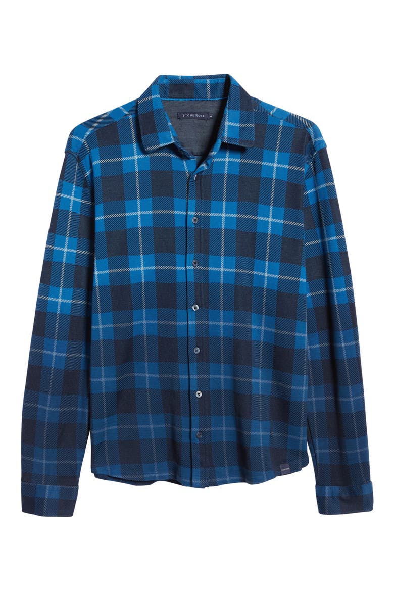 Plaid Jacquard Dip Dye Knit Button-Up Shirt, Alternate, color, NAVY