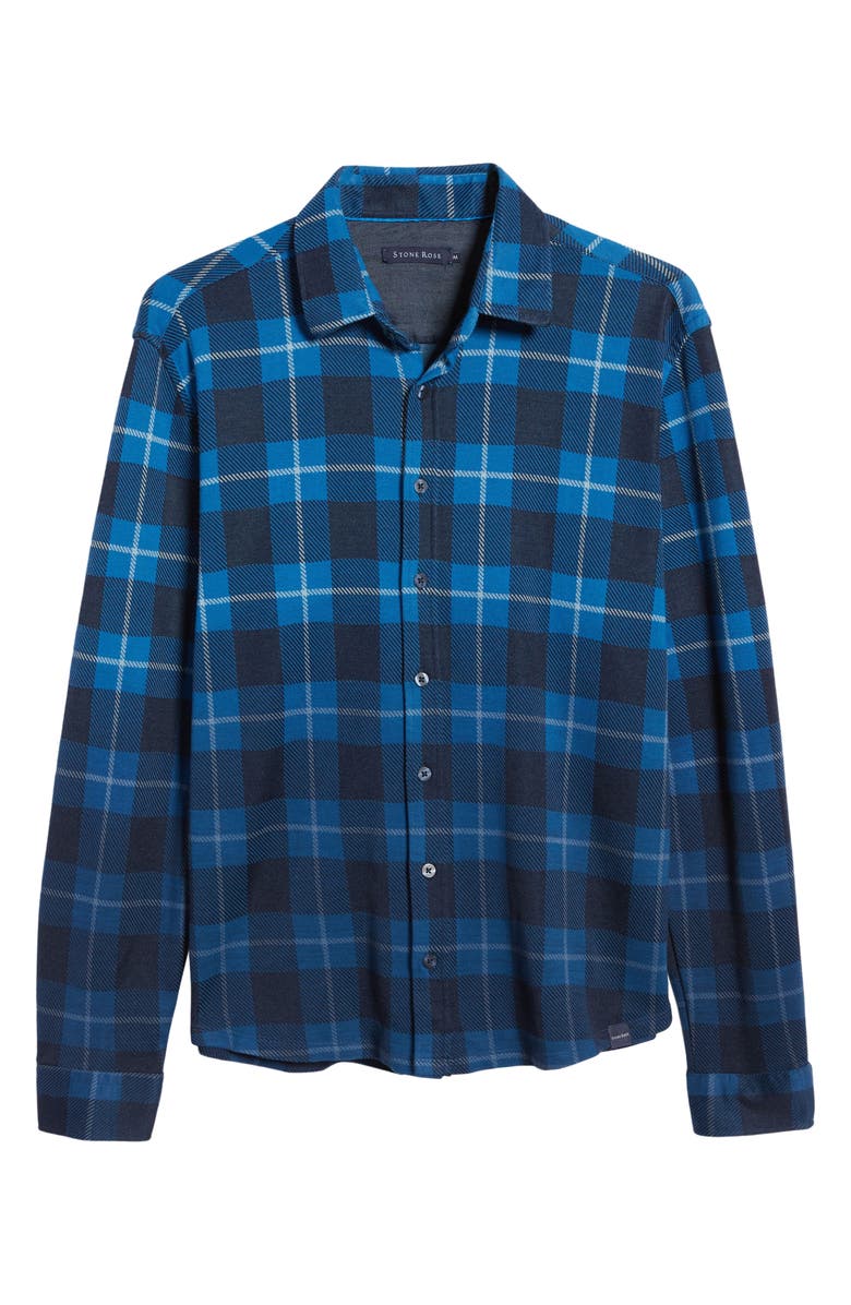 Stone Rose Plaid Jacquard Dip Dye Knit Button-Up Shirt, Alternate, color, Navy