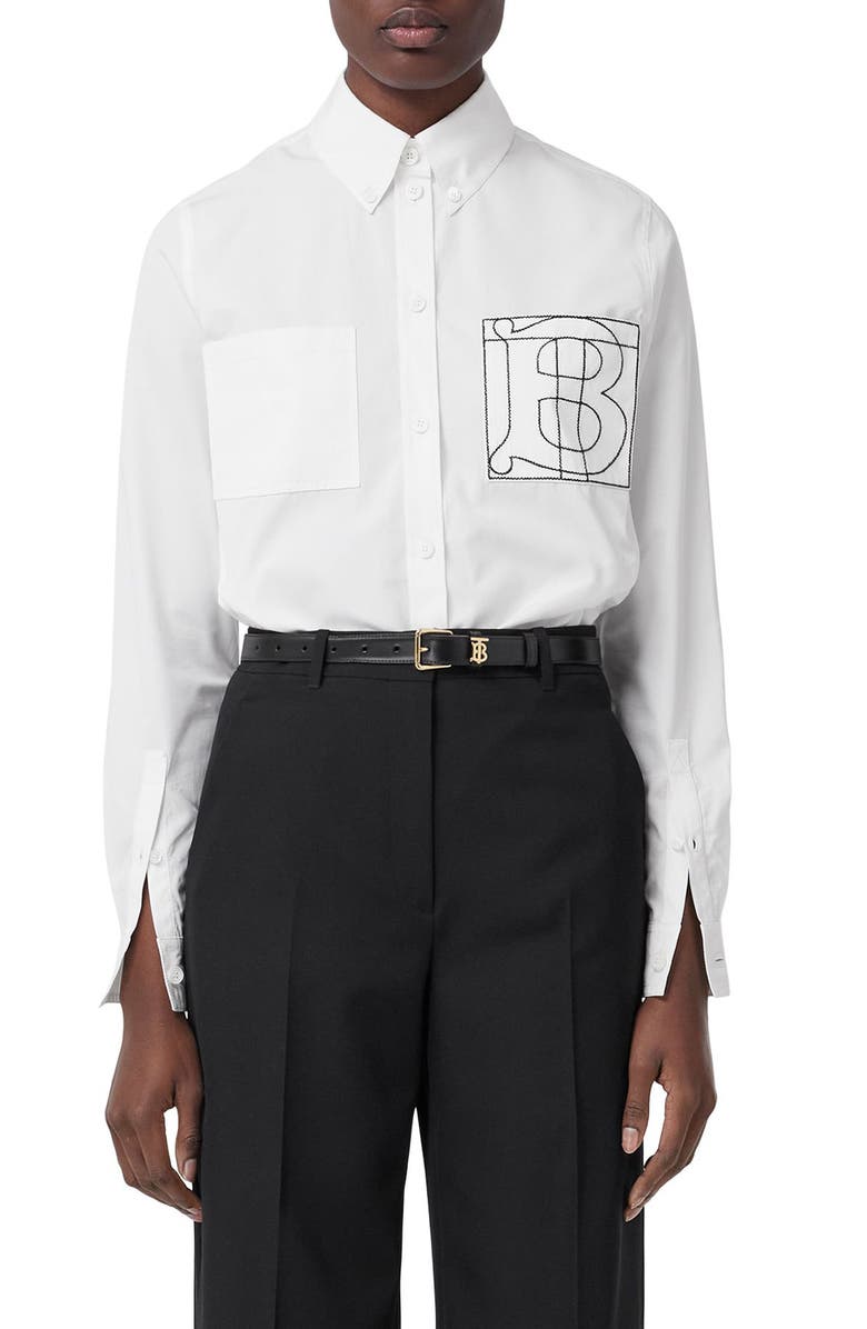 Burberry Anette TB Embroidered Cotton Button-Down Shirt, Main, color,