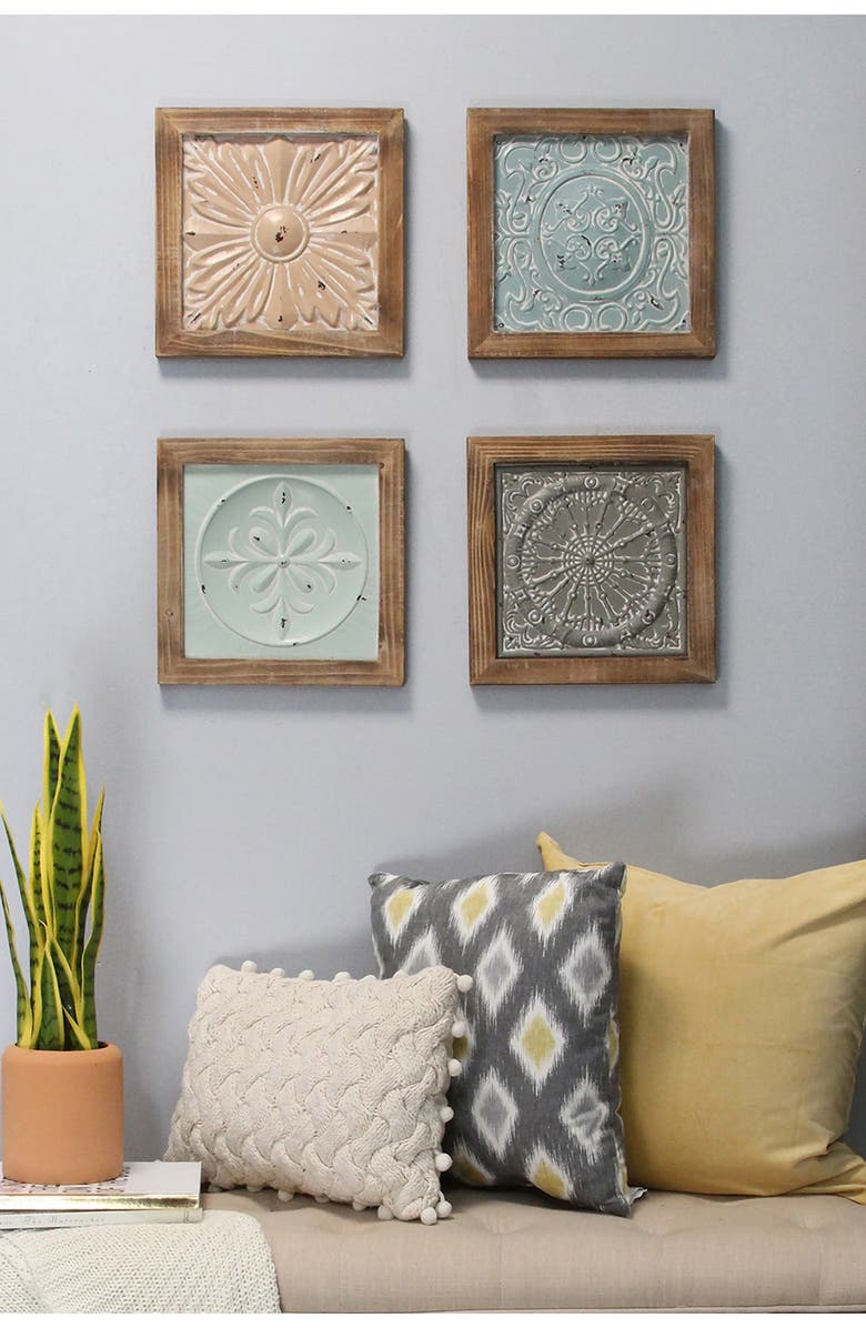 STRATTON HOME DECOR Multi Boho Tiles Wall Decor - Set of 4, Main, color, 