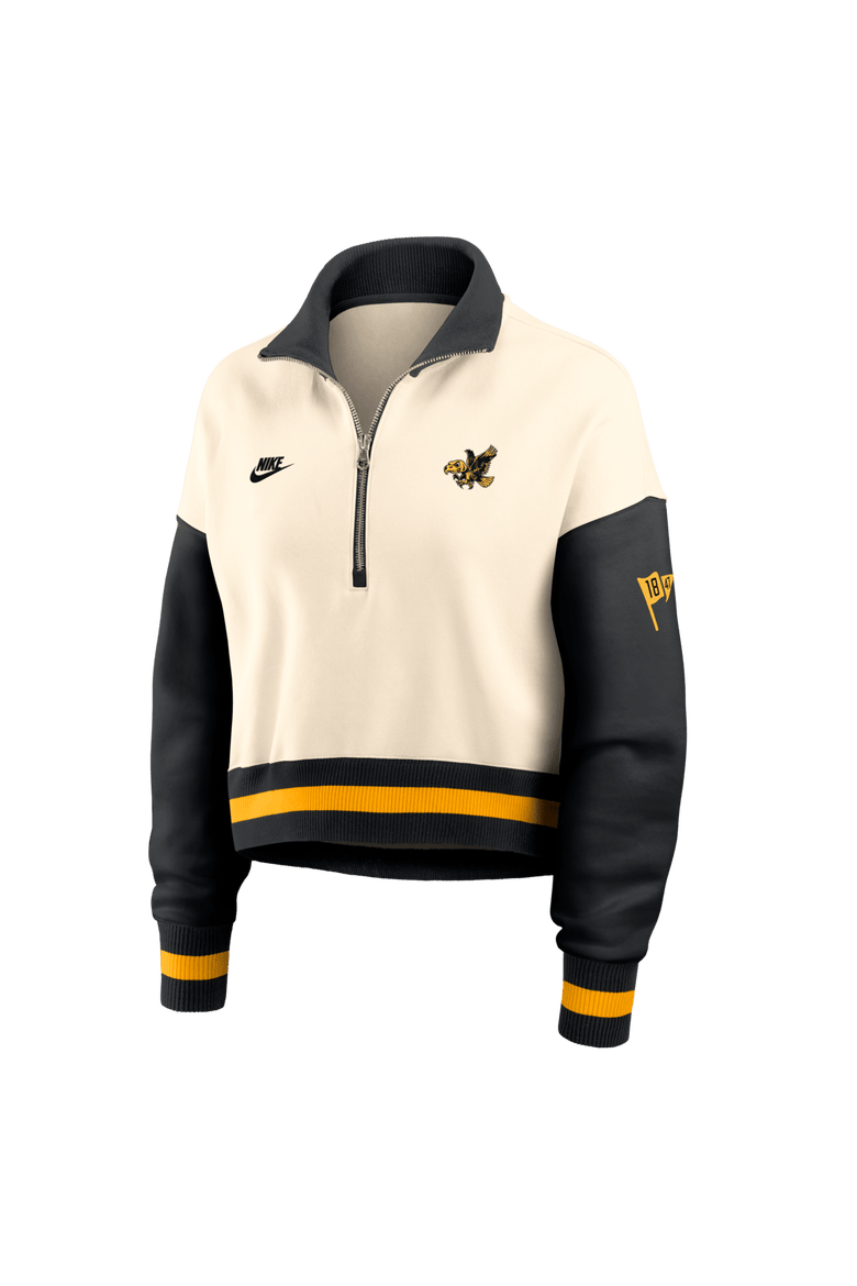 Women's Nike Natural/Black Iowa Hawkeyes Oversized Legacy Color Block Cropped Quarter-Zip Pullover, Alternate, color, Natural