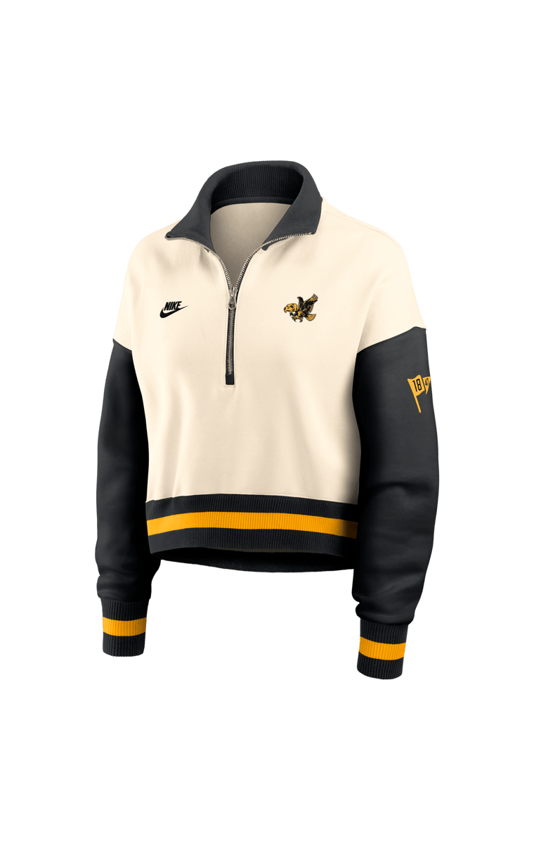 Nike Women's Nike Natural/Black Iowa Hawkeyes Oversized Legacy Color Block Cropped Quarter-Zip Pullover, Alternate, color, Natural