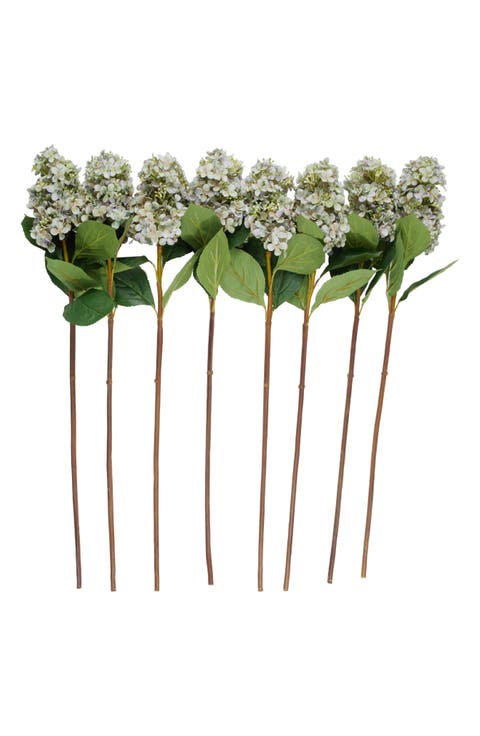 Set of Eight Blue Hydrangea Artificial Flowers