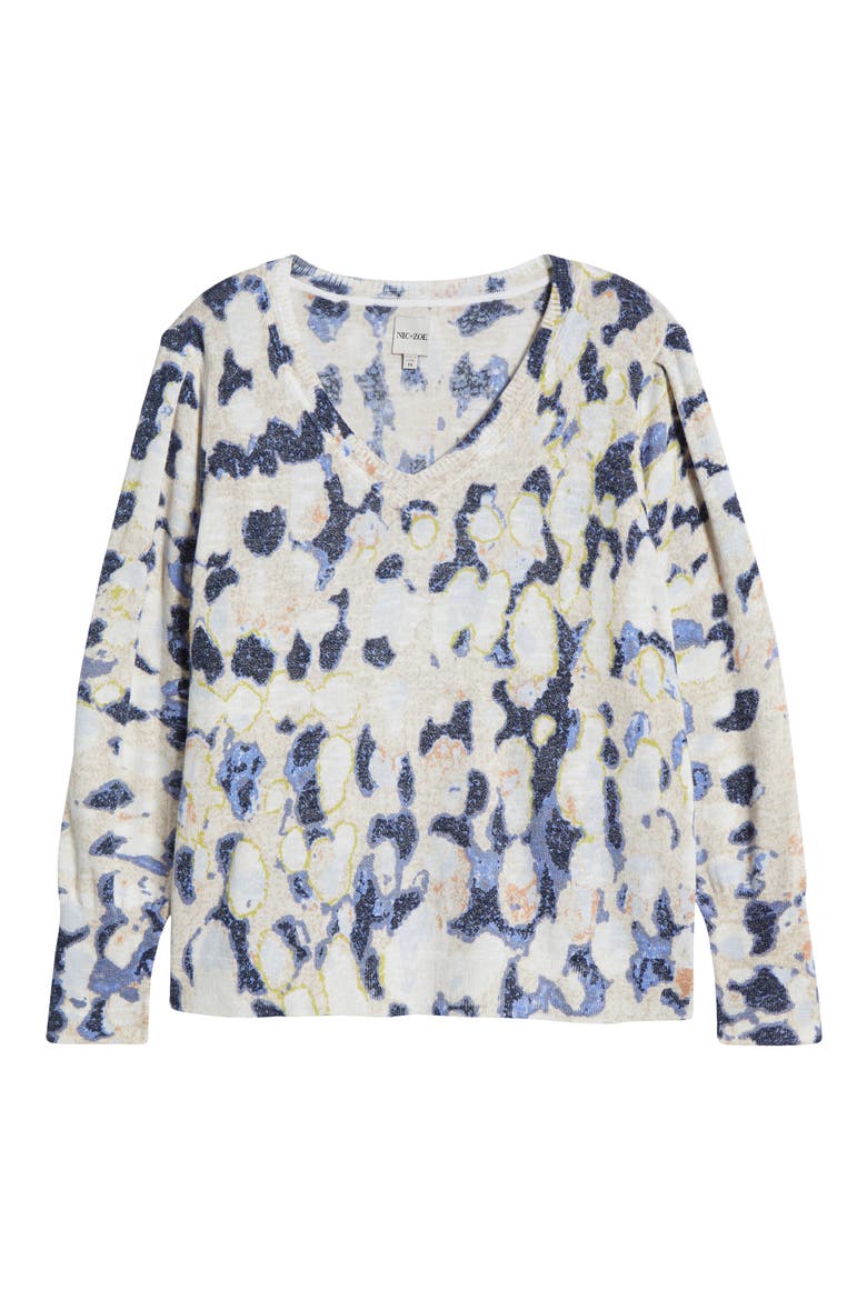 Rolling Clouds V-Neck Sweater, Alternate, color, BLUE MULTI