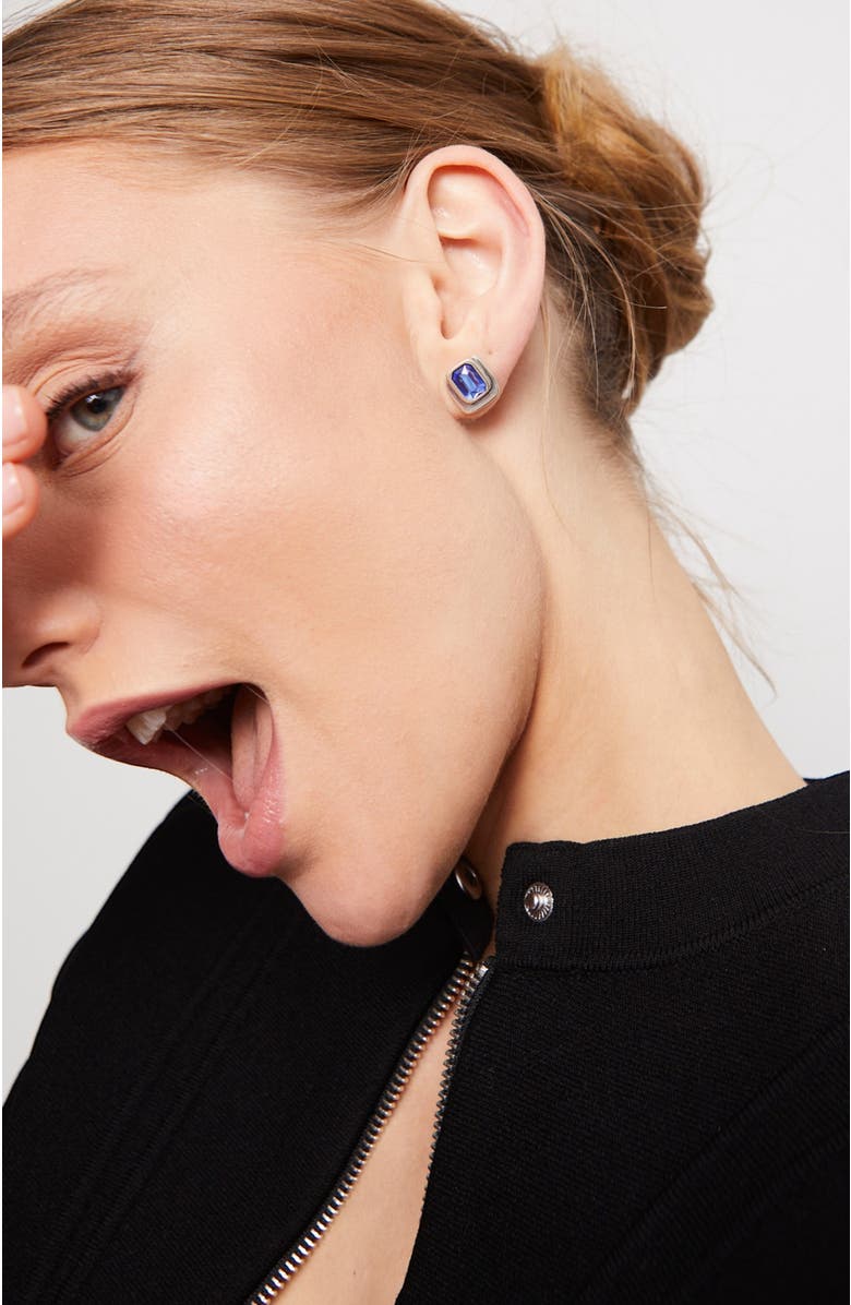 UNODE50 Blue Stud Crystal Earrings, Alternate, color, Silver