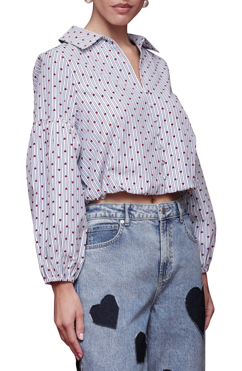 Avec Les Filles Bubble Crop Shirt, Alternate, color, Flocked Hearts