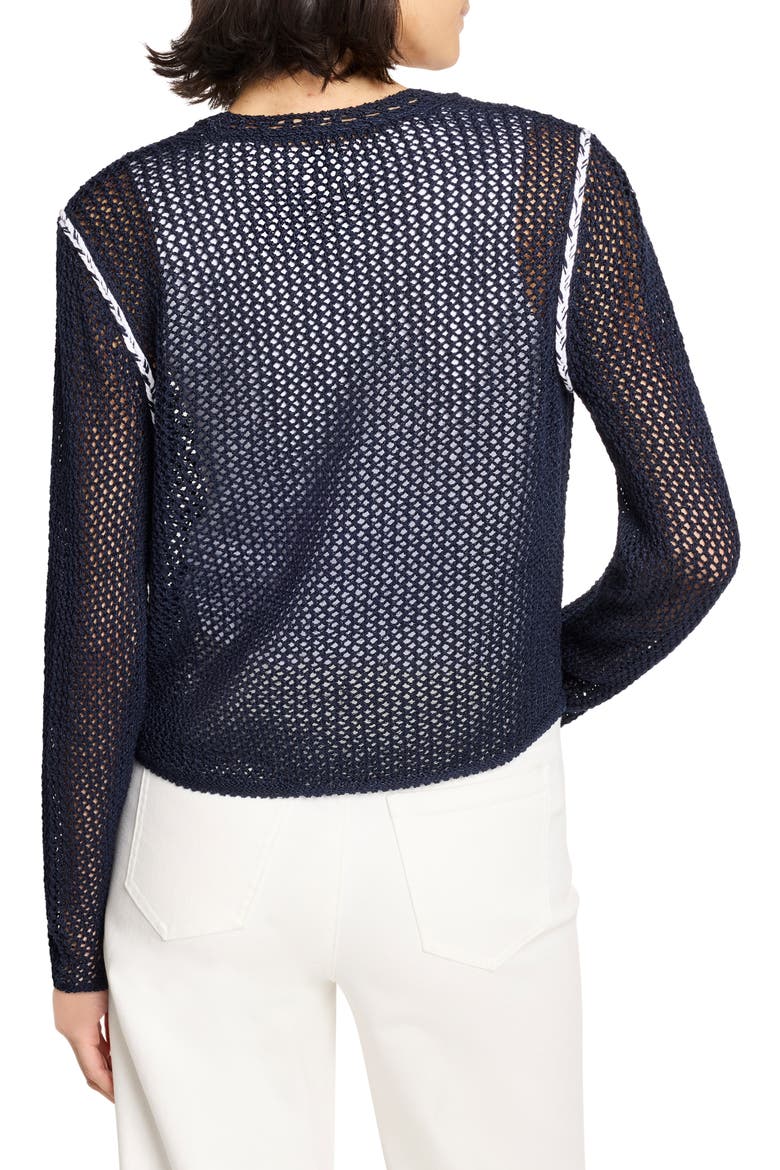 Tie Front Open Stitch Cotton Blend Cardigan, Alternate, color, DARK INDIGO