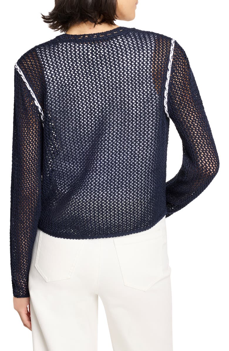 NIC+ZOE Tie Front Open Stitch Cotton Blend Cardigan, Alternate, color, Dark Indigo