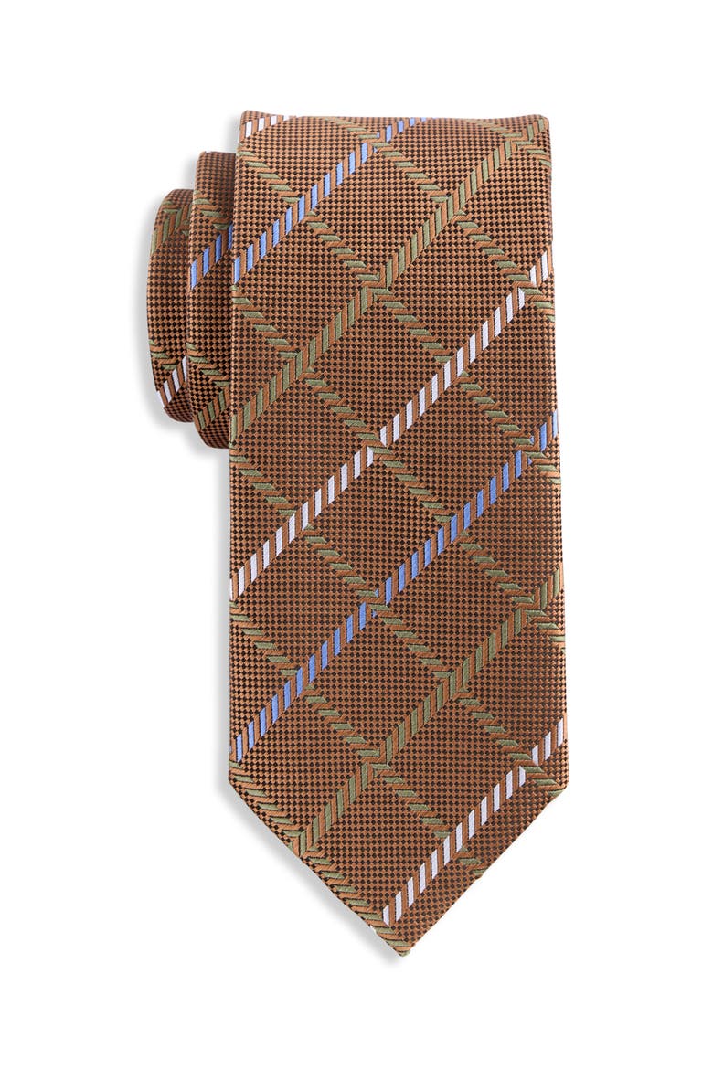 Grid Patterned Tie, Main, color, BROWN