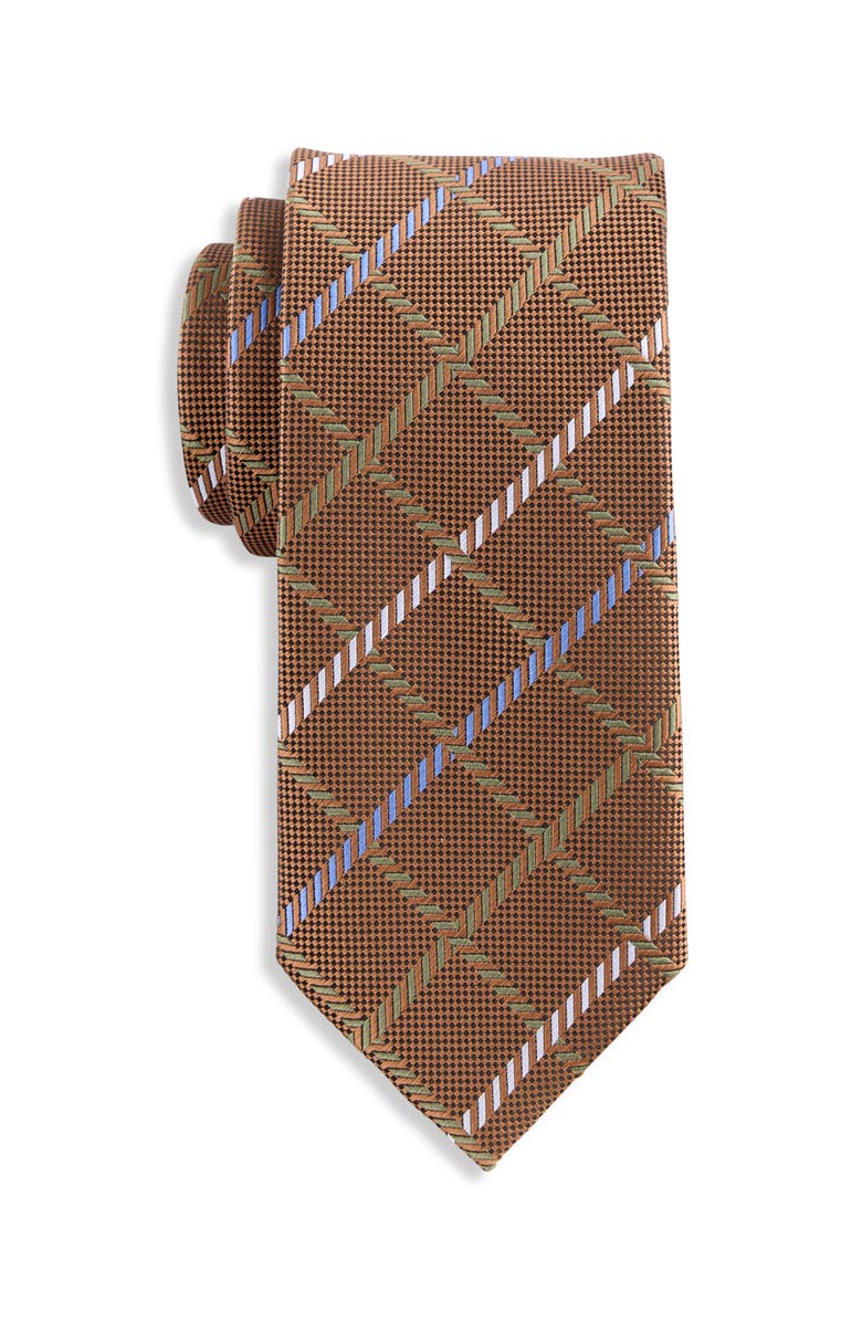 Oak Hill by DXL Grid Patterned Tie, Main, color, Brown