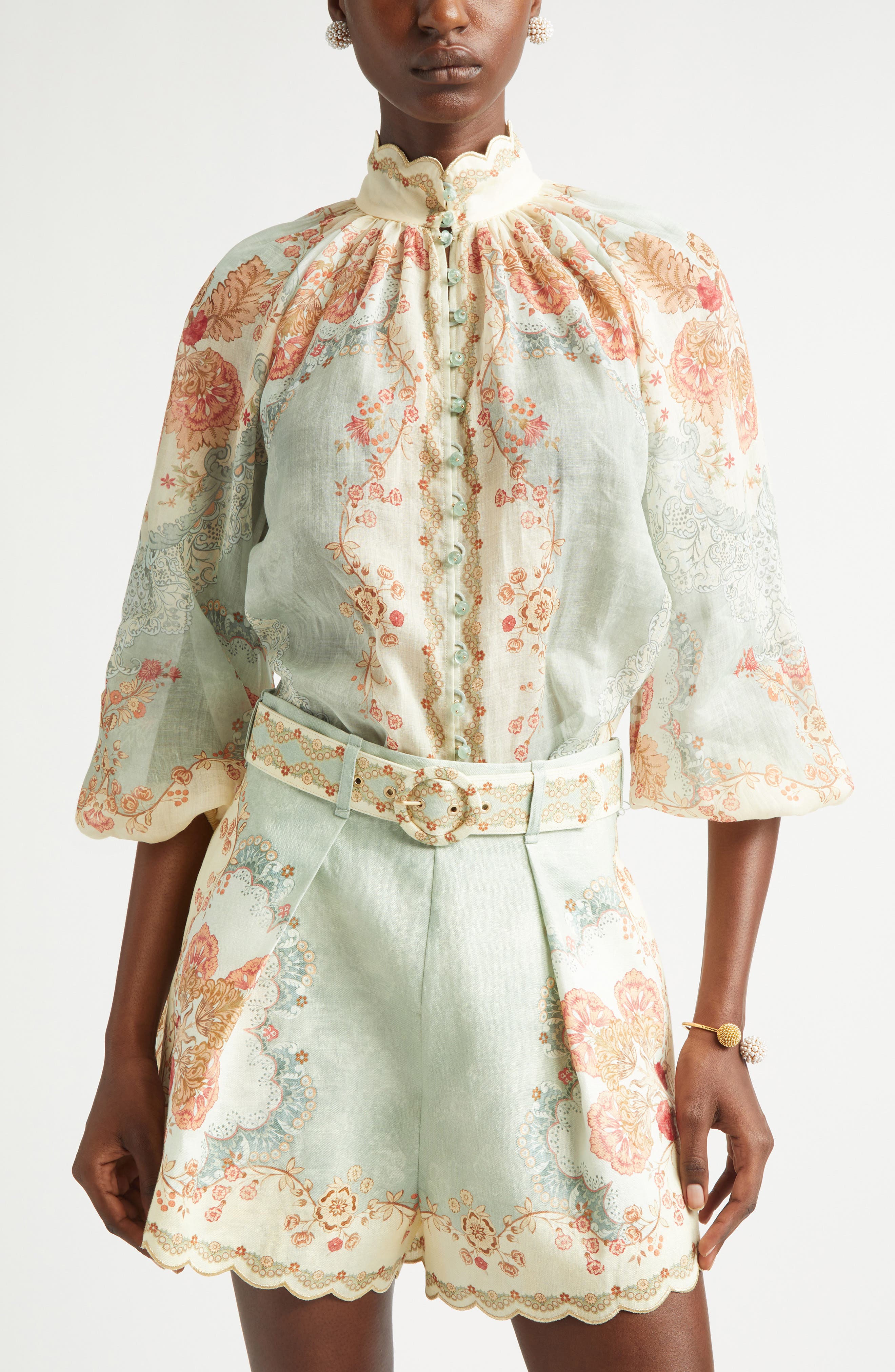 Daylight Floral Ramie Button-Up Top