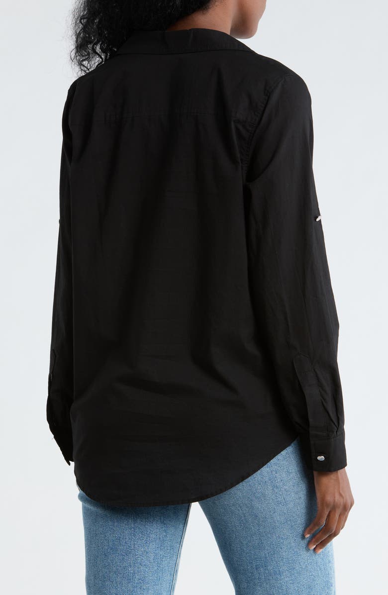 DKNY Solid Roll Sleeve Button-Up Shirt, Alternate, color, Black