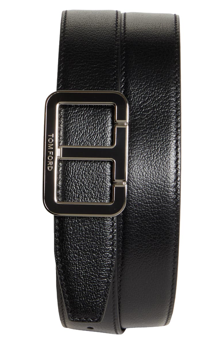 TOM FORD Scored Buckle Goatskin Leather Belt, Main, color,