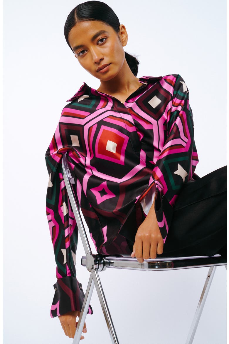 Lariza Printed Button-Up Shirt, Alternate, color, BLACK MULTI