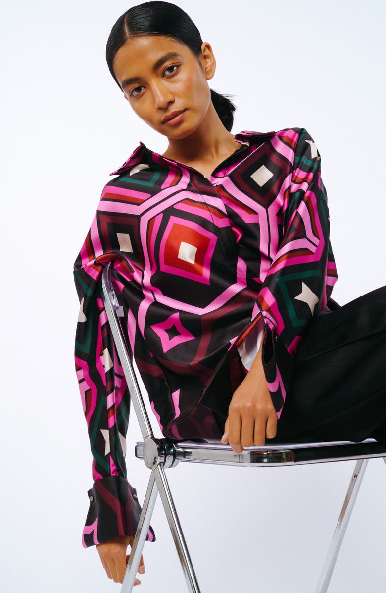 CIEBON Lariza Printed Button-Up Shirt, Alternate, color, Black Multi