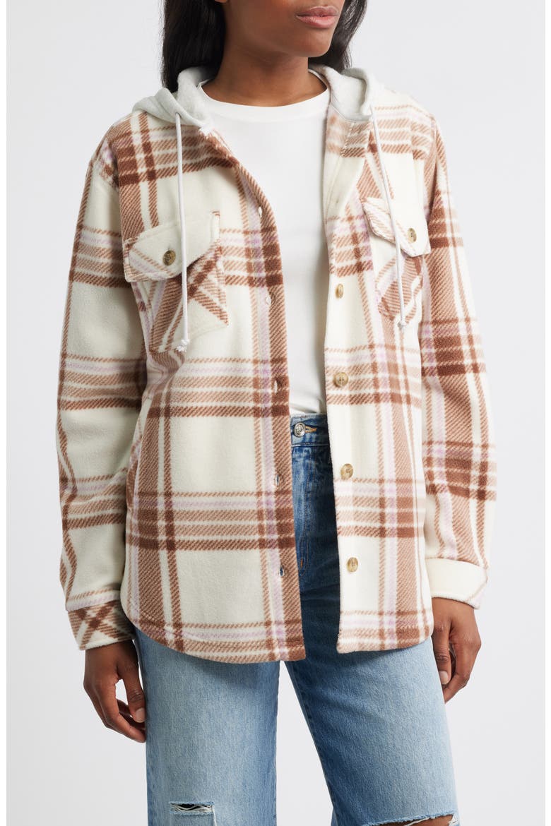 Hooded Fleece Shacket, Main, color, BROWN PINK