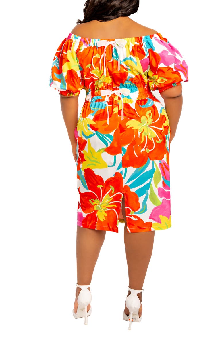 Floral Print Off the Shoulder Bow Back Dress, Alternate, color, WHITE MULTI