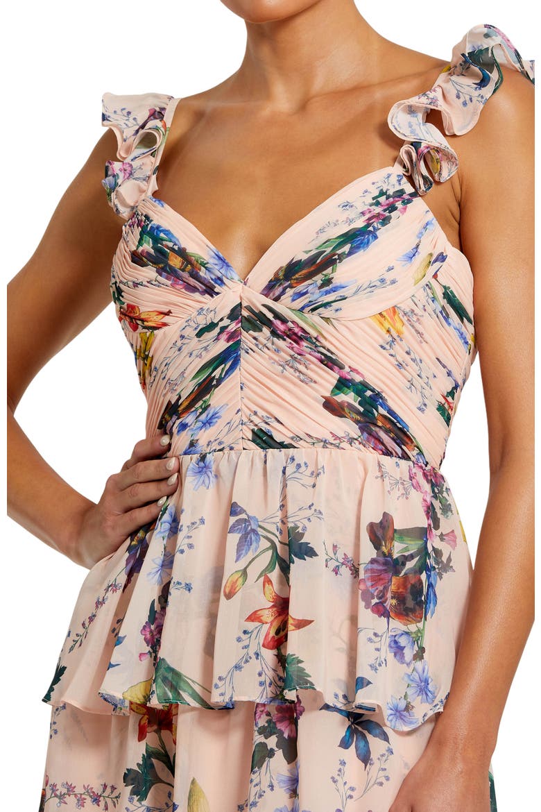 Women's Ruffle Sleeveless Chiffon Tiered Floral Print Gown, Alternate, color, Pink Multi