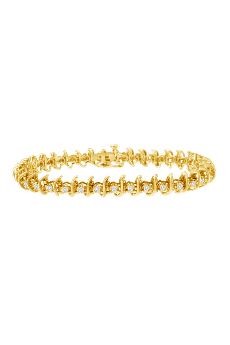 10KT Yellow Gold Plated Silver 1 cttw Prong-Set Diamond Link Bracelet, Main, color, Yellow Gold over Silver