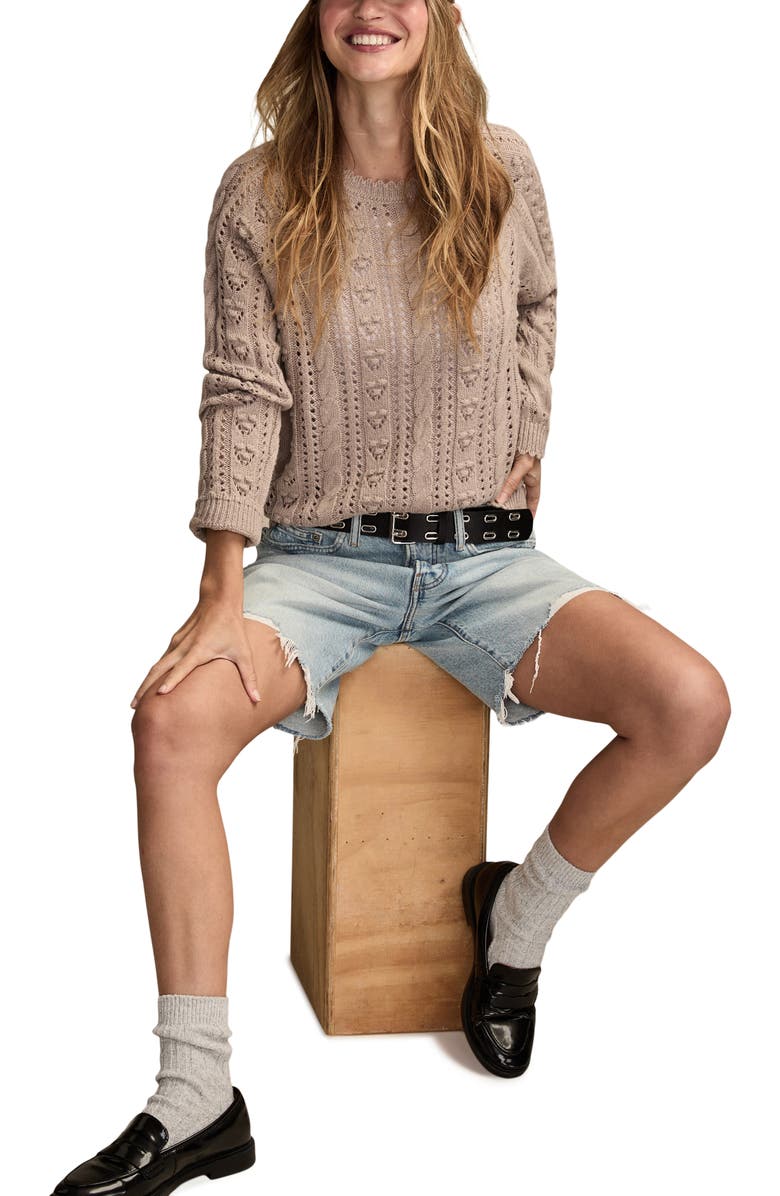 Lucky Brand Pointelle Sweater, Alternate, color, Wheat Heather