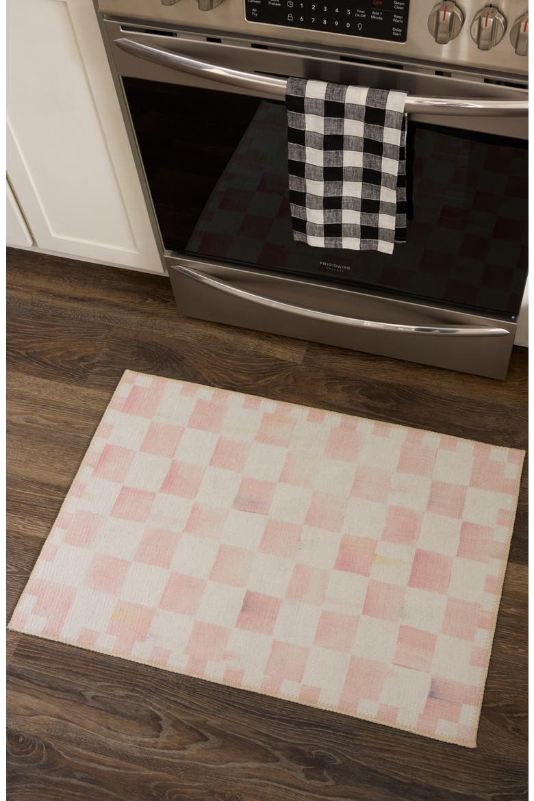Rosy Checkerboard Machine Washable Rug, Alternate, color, ROSY