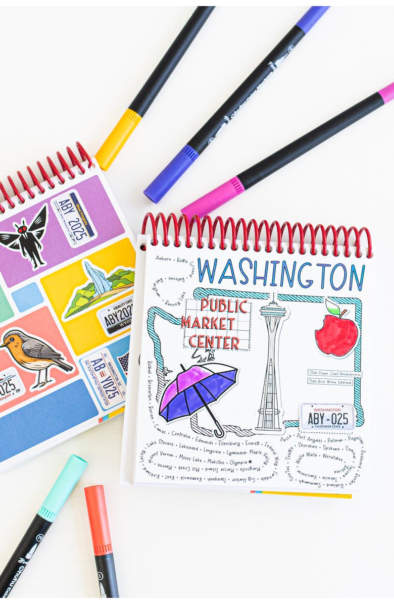 A Brighter Year Roadtrip Trinkets Spiral Bound Adult Coloring + Sticker Book, Alternate, color, Multicolor