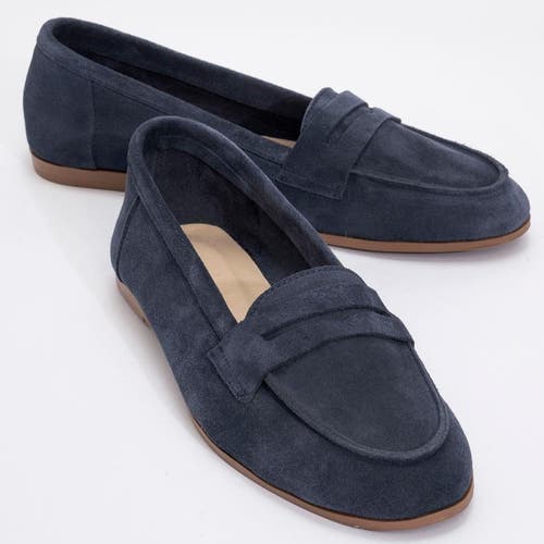 Forever & Always Shoes Dorothy Leather Loafer In Navy Suede Leather