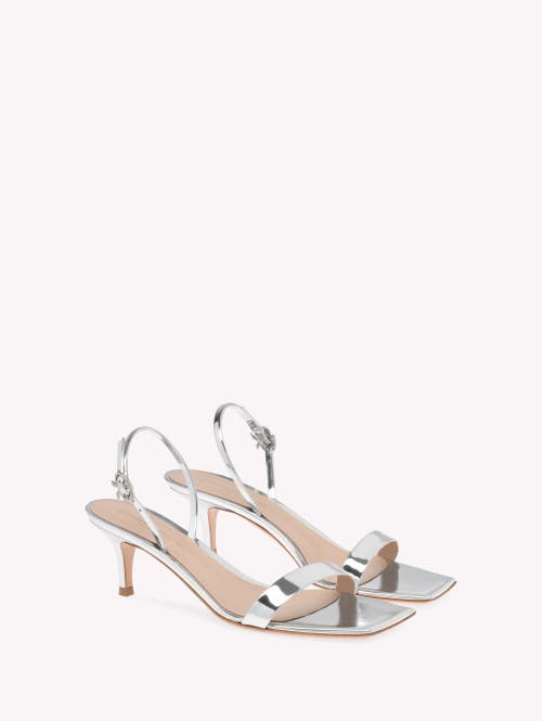 Shop Gianvito Rossi Ribbon Kitten Sandals In Metallic Silver