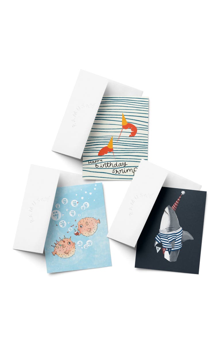 Ramus & Co Birthday Greeting Card Pack Sets (3 ct, Assorted) Shrimpy, Are You 1, Are You 2... HBD Shark, Main, color, Multi-Pack