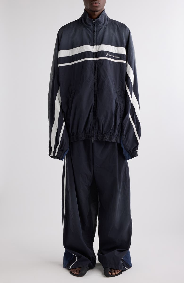 Balenciaga Oversize Distressed 50/50 Stripe Track Jacket, Alternate, color, 1055 Washed Black