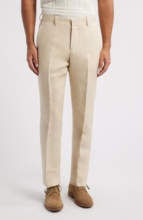 Nordstrom Trim Fit Flat Front Linen Dress Pants In Tan Desert
