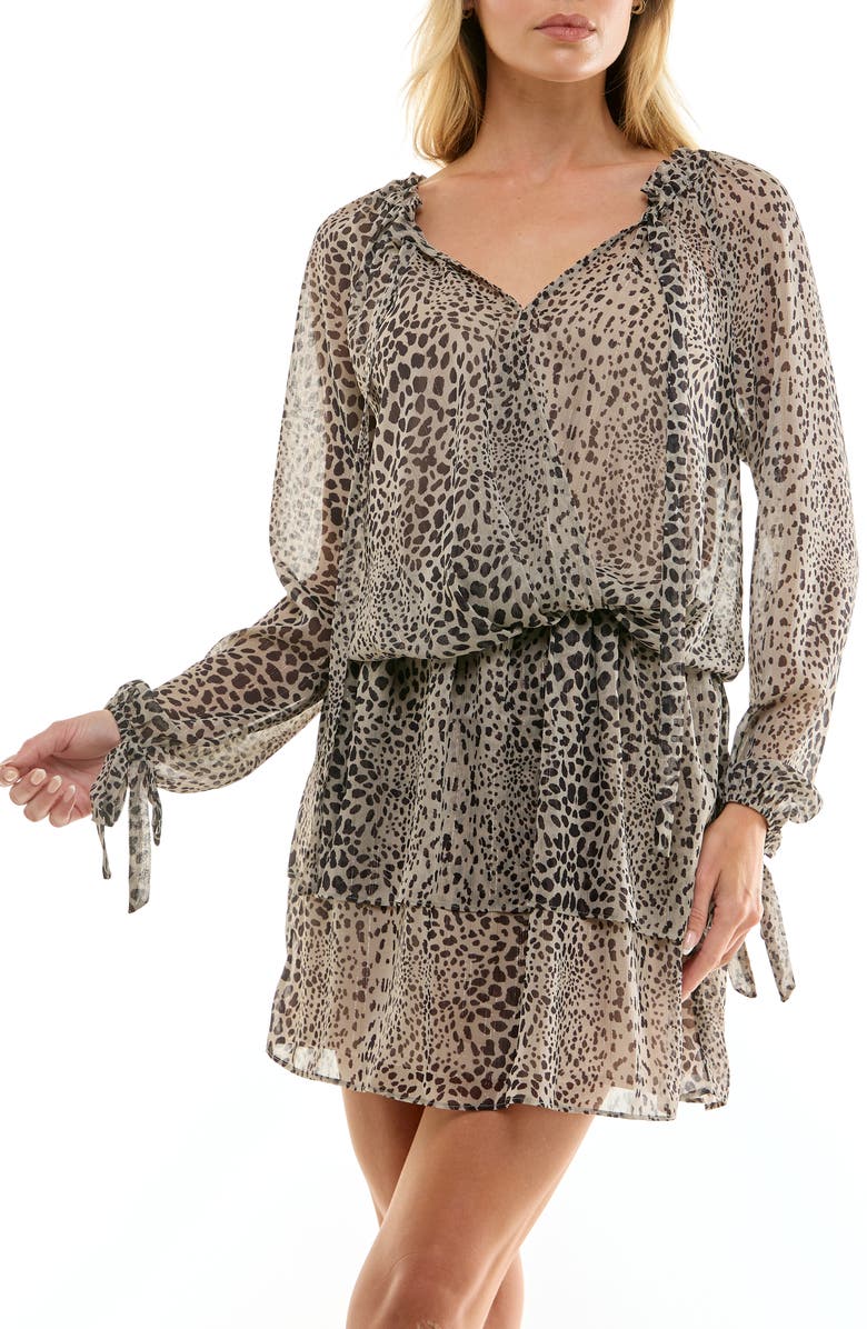 Socialite Metallic Animal Print Long Sleeve Minidress, Alternate, color, Taupe Black