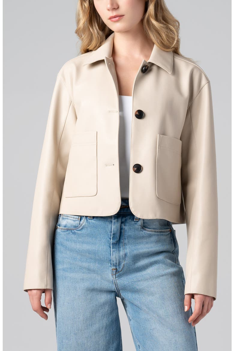 Faux Leather Crop Blazer, Alternate, color, CLOUD DANCER