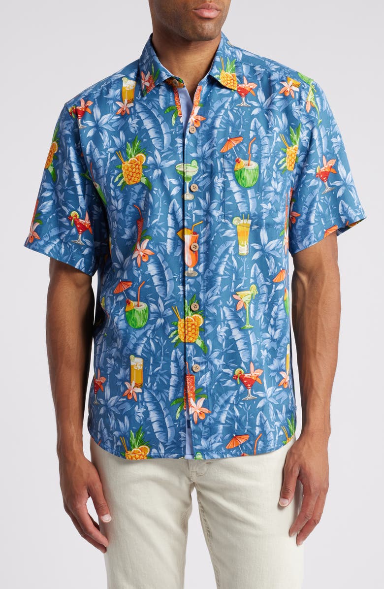 Tommy Bahama Tide One On Print Short Sleeve Silk Button-Up Shirt, Main, color, 
