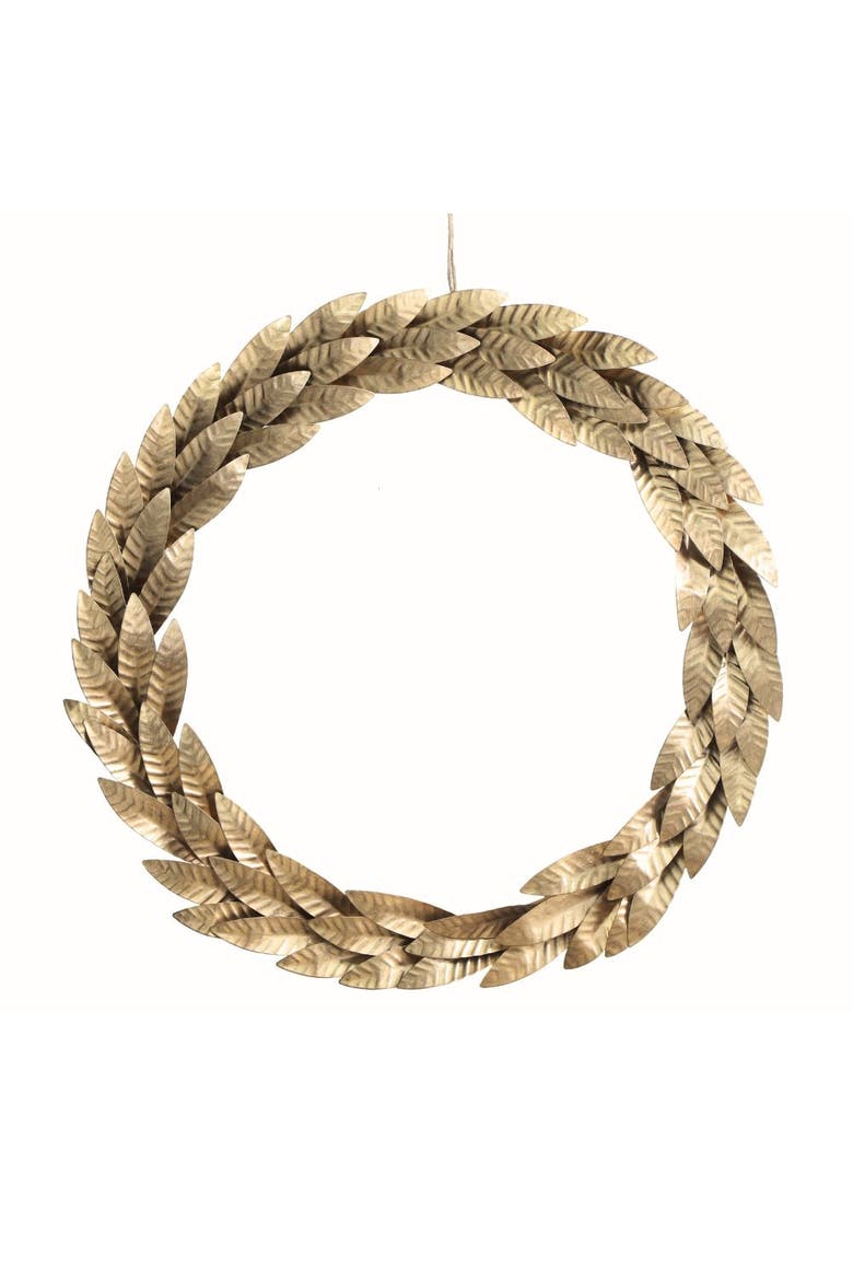 16" Mixed Metal Wreath with Leaves, Main, color, Gold