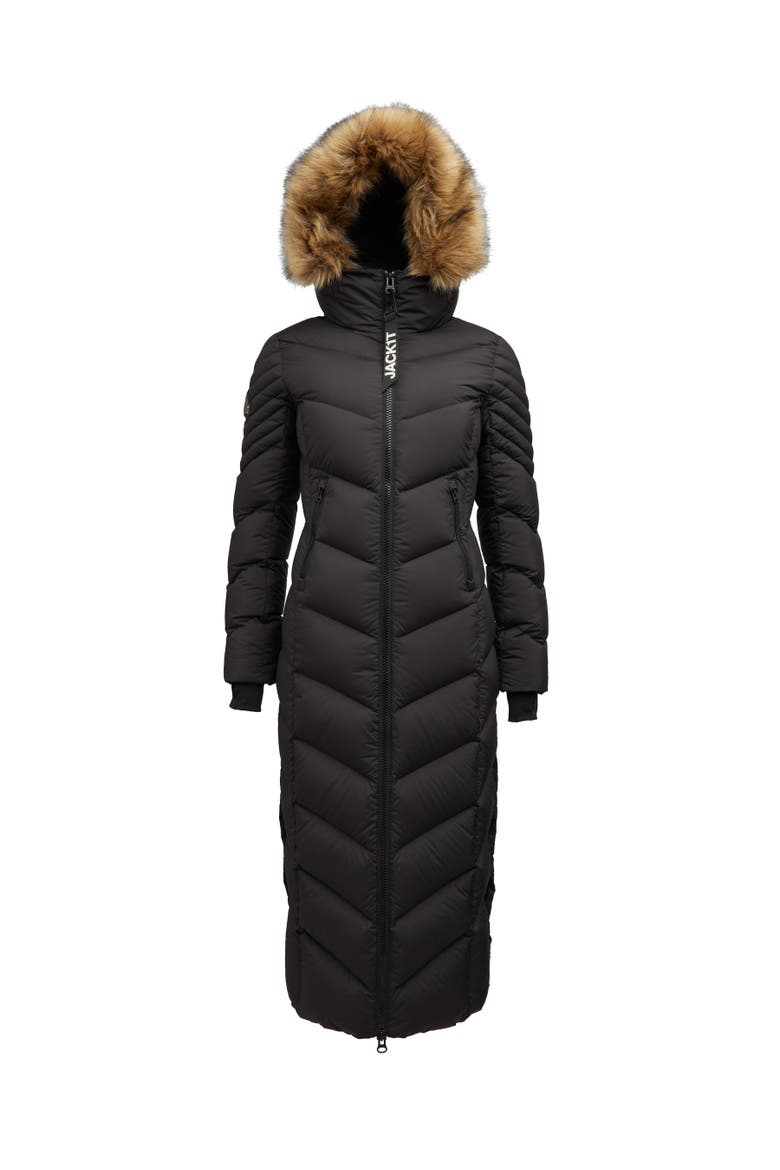 High Neck Maxi Puffer Coat, Alternate, color, Black/Natural