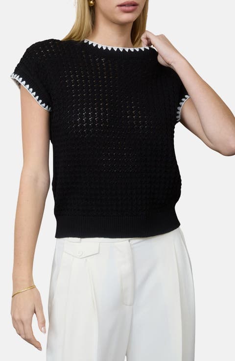 Open Knit Short Sleeve Sweater