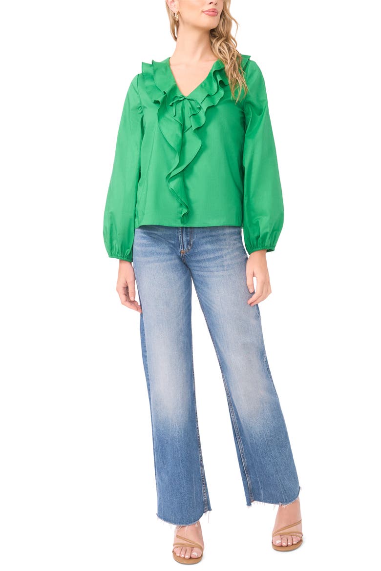 Double Ruffle Long Sleeve Cotton Top, Alternate, color, FIELD GREEN